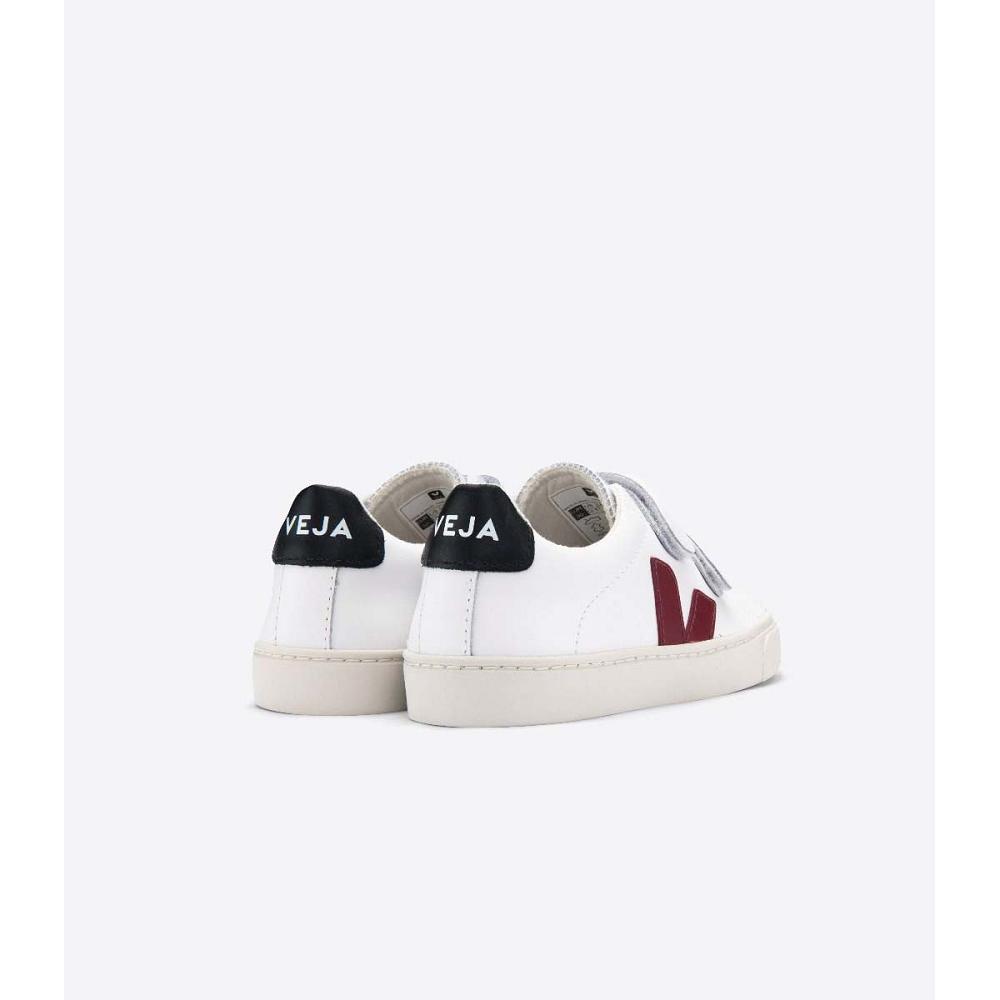 Kids' Veja ESPLAR LEATHER Sneakers White/Black/Red | ZA 819MQZ